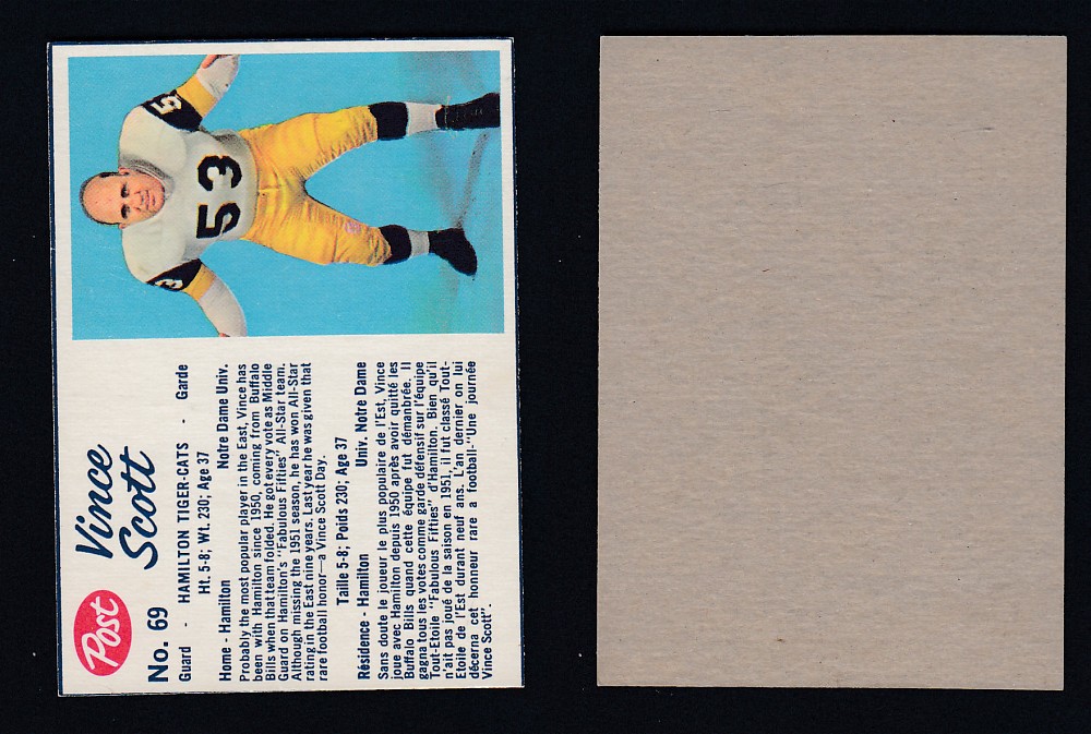 1962 CFL POST FOOTBALL CARD #69 V. SCOTT photo 1962 CFL POST FOOTBALL CARD #69 V. SCOTT photo