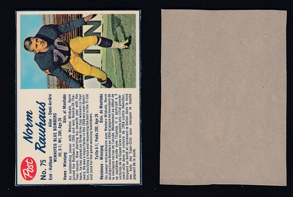 1962 CFL POST FOOTBALL CARD #75 N. RAUHAUS photo
