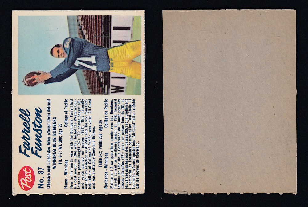 1962 CFL POST FOOTBALL CARD #87 F. FUNSTON photo 1962 CFL POST FOOTBALL CARD #87 F. FUNSTON photo