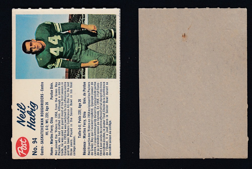 1962 CFL POST FOOTBALL CARD #94 N. HABIG photo 1962 CFL POST FOOTBALL CARD #94 N. HABIG photo