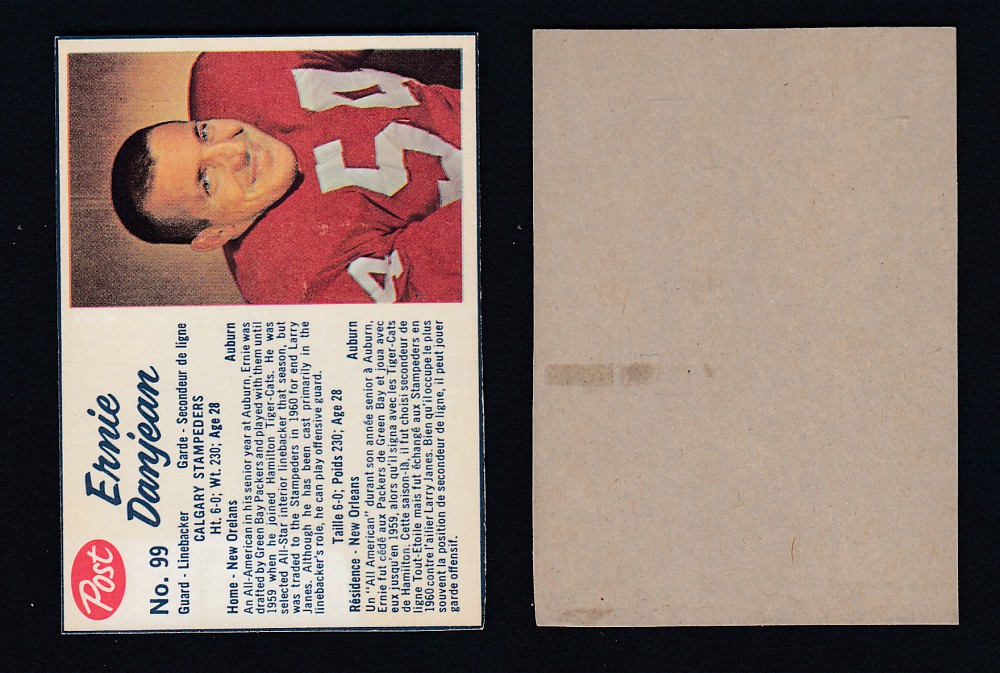 1962 CFL POST FOOTBALL CARD #99 E. DANJEAN photo 1962 CFL POST FOOTBALL CARD #99 E. DANJEAN photo