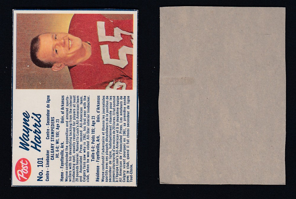 1962 CFL POST FOOTBALL CARD #101 W. HARRIS  photo
