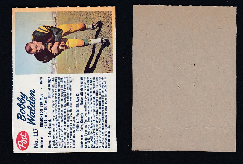 1962 CFL POST FOOTBALL CARD #117 B. WALDEN photo 1962 CFL POST FOOTBALL CARD #117 B. WALDEN photo