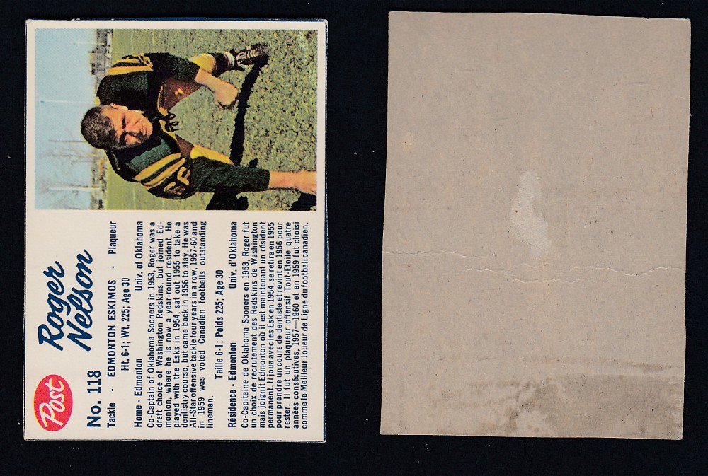 1962 CFL POST FOOTBALL CARD #118 R. NELSON photo 1962 CFL POST FOOTBALL CARD #118 R. NELSON photo