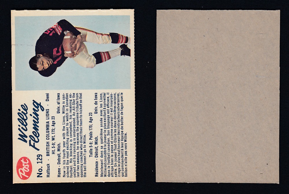 1962 CFL POST FOOTBALL CARD #129 W. FLEMING photo 1962 CFL POST FOOTBALL CARD #129 W. FLEMING photo