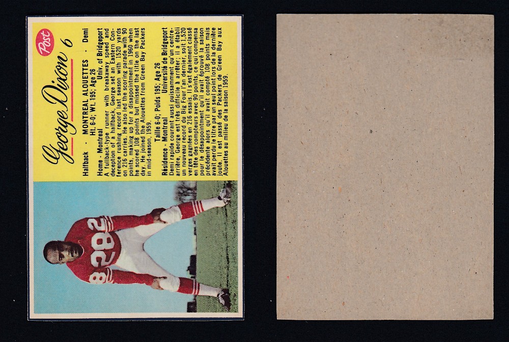 1963 CFL POST FOOTBALL CARD #6 G. DIXON photo 1963 CFL POST FOOTBALL CARD #6 G. DIXON photo