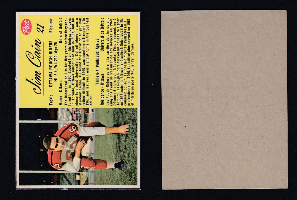 1963 CFL POST FOOTBALL CARD #21 J. CAIN photo 1963 CFL POST FOOTBALL CARD #21 J. CAIN photo