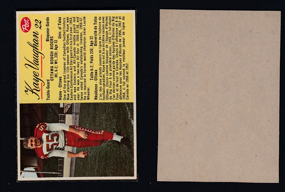 1963 CFL POST FOOTBALL CARD #22 K. VAUGHAN photo 1963 CFL POST FOOTBALL CARD #22 K. VAUGHAN photo