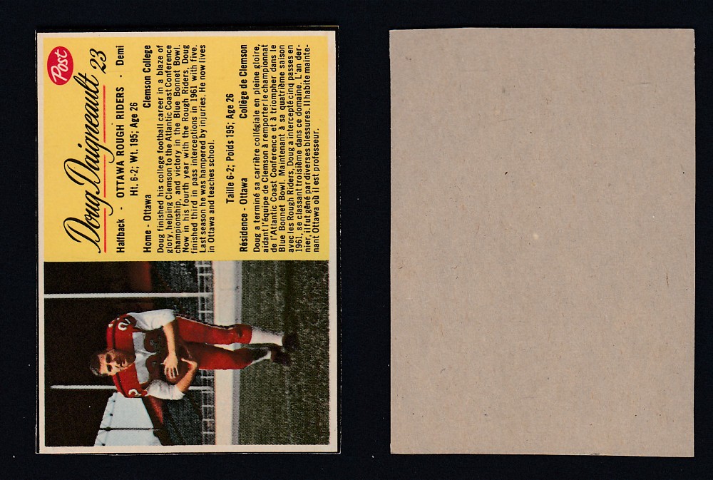 1963 CFL POST FOOTBALL CARD #23 D. DAIGNEAULT photo 1963 CFL POST FOOTBALL CARD #23 D. DAIGNEAULT photo