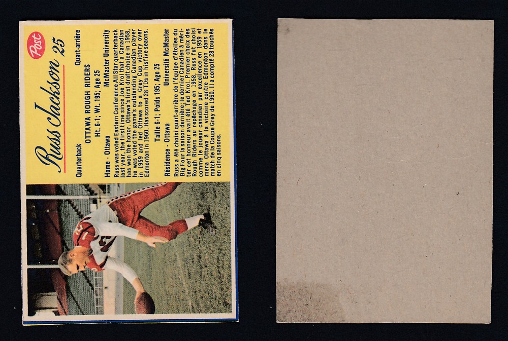 1963 CFL POST FOOTBALL CARD #25 R. JACKSON photo 1963 CFL POST FOOTBALL CARD #25 R. JACKSON photo