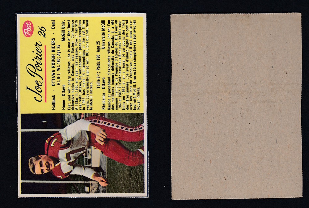 1963 CFL POST FOOTBALL CARD #26 J. POIRIER photo 1963 CFL POST FOOTBALL CARD #26 J. POIRIER photo