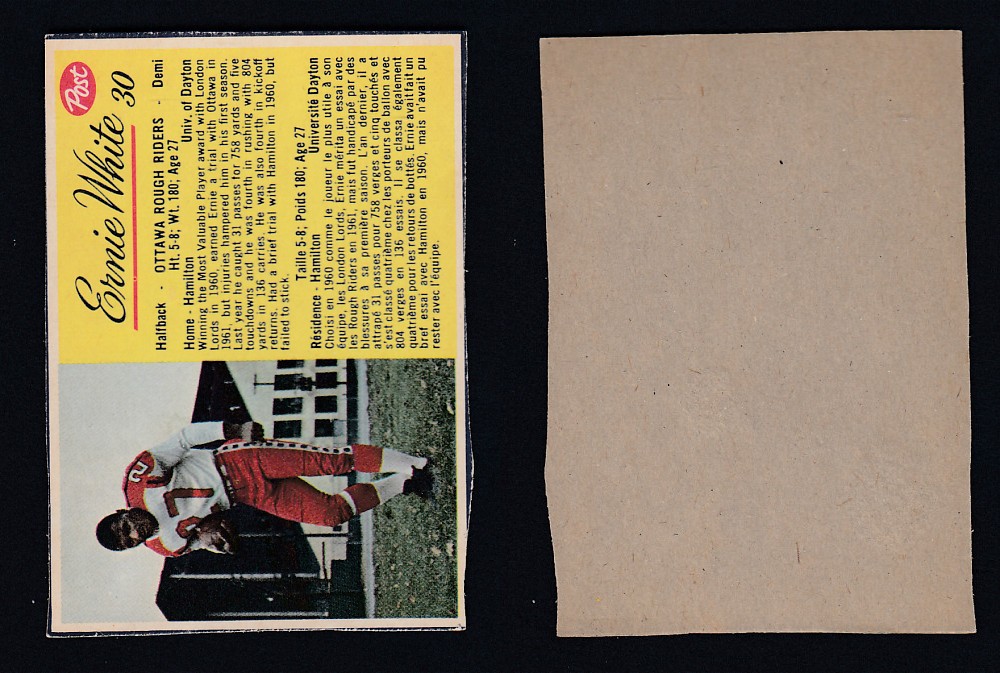 1963 CFL POST FOOTBALL CARD #30 E. WHITE photo 1963 CFL POST FOOTBALL CARD #30 E. WHITE photo