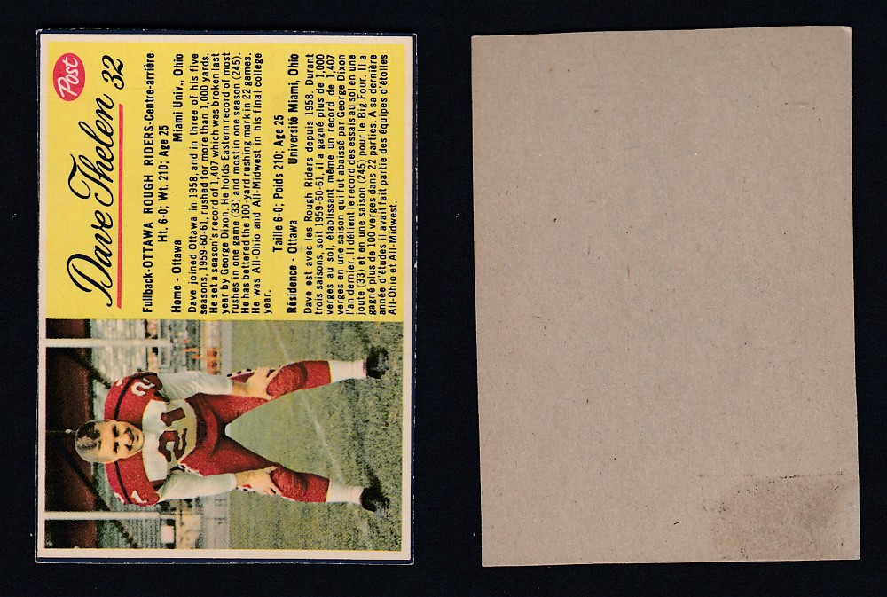1963 CFL POST FOOTBALL CARD #32 D. THELEN photo 1963 CFL POST FOOTBALL CARD #32 D. THELEN photo