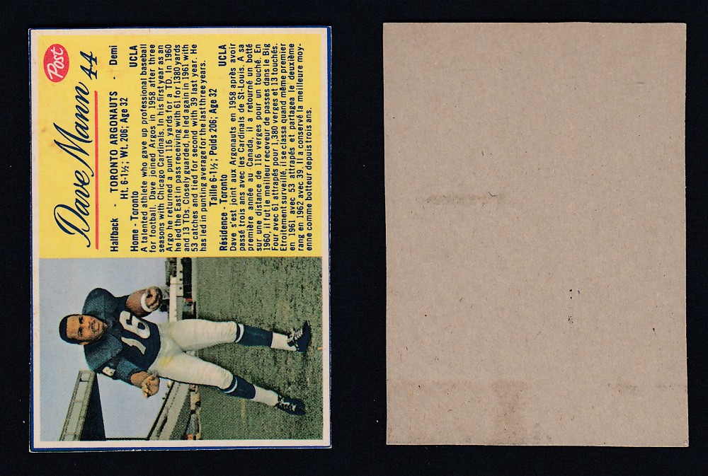 1963 CFL POST FOOTBALL CARD #44 D. MANN photo 1963 CFL POST FOOTBALL CARD #44 D. MANN photo