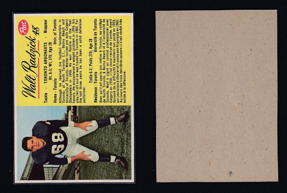 1963 CFL POST FOOTBALL CARD #48 W. RADZICK photo 1963 CFL POST FOOTBALL CARD #48 W. RADZICK photo