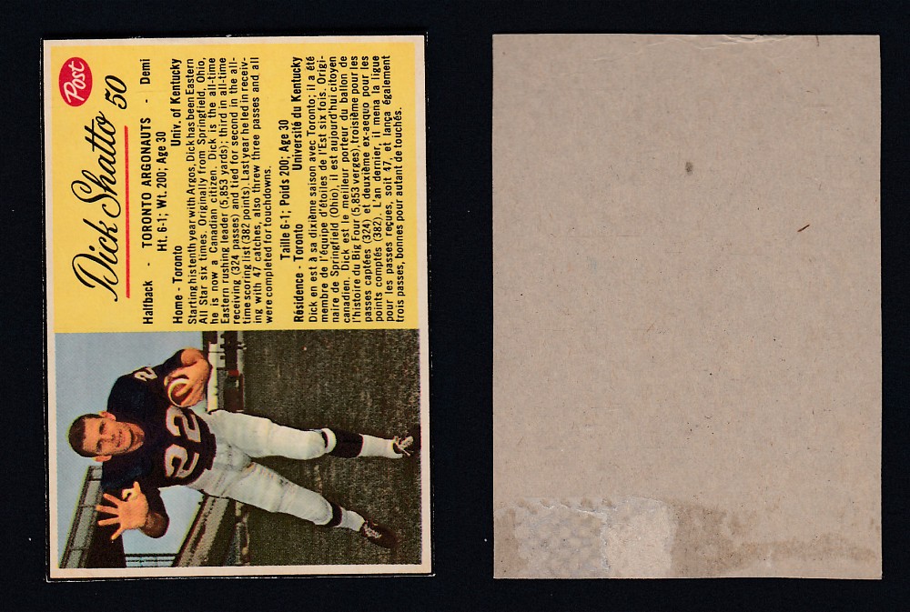 1963 CFL POST FOOTBALL CARD #50 D. SHATTO photo 1963 CFL POST FOOTBALL CARD #50 D. SHATTO photo