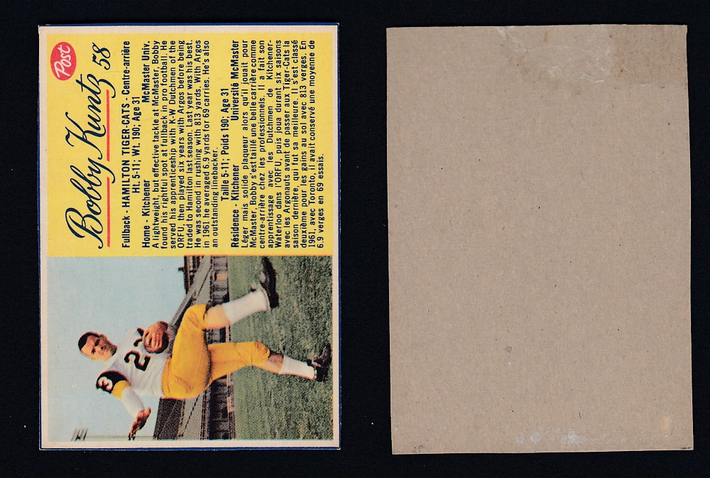 1963 CFL POST FOOTBALL CARD #58 B. KUNTZ photo 1963 CFL POST FOOTBALL CARD #58 B. KUNTZ photo
