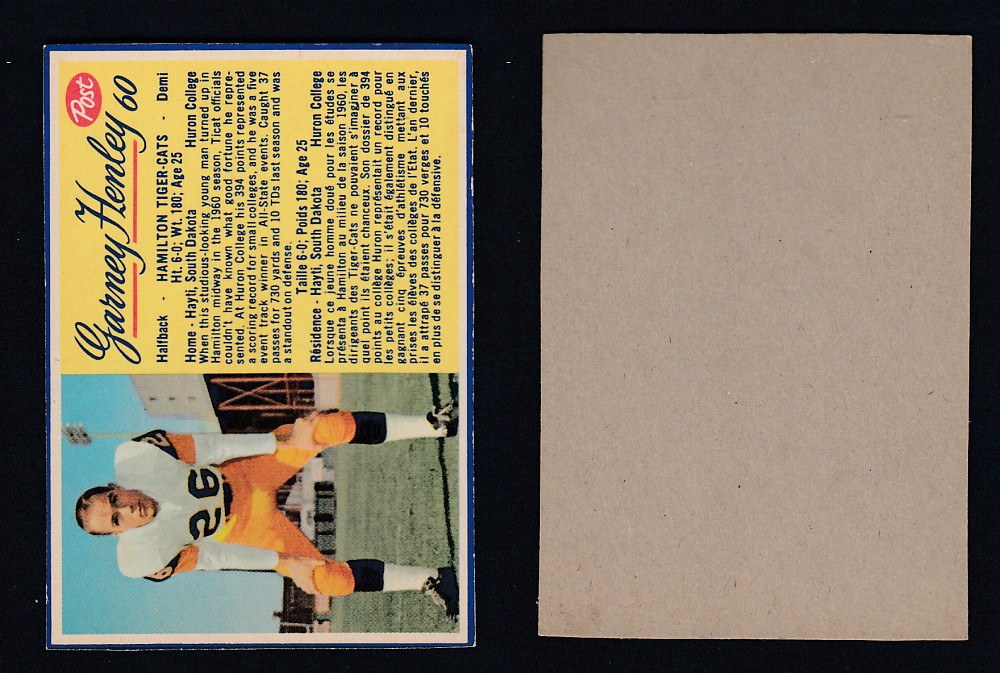 1963 CFL POST FOOTBALL CARD #60 G. HENLEY photo 1963 CFL POST FOOTBALL CARD #60 G. HENLEY photo