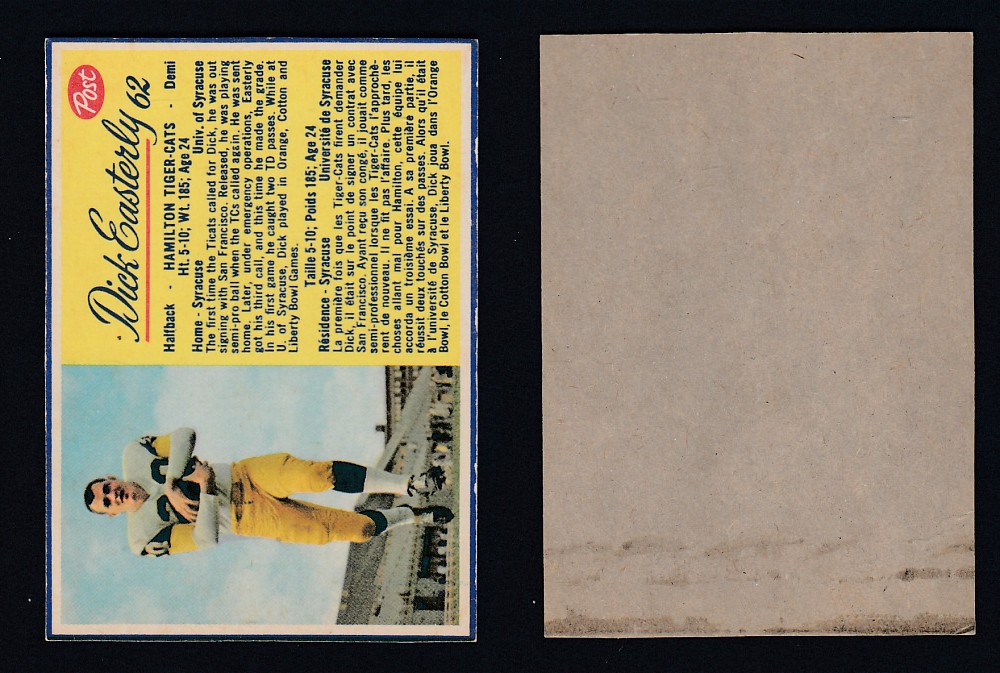 1963 CFL POST FOOTBALL CARD #62 D. EASTERLY photo 1963 CFL POST FOOTBALL CARD #62 D. EASTERLY photo