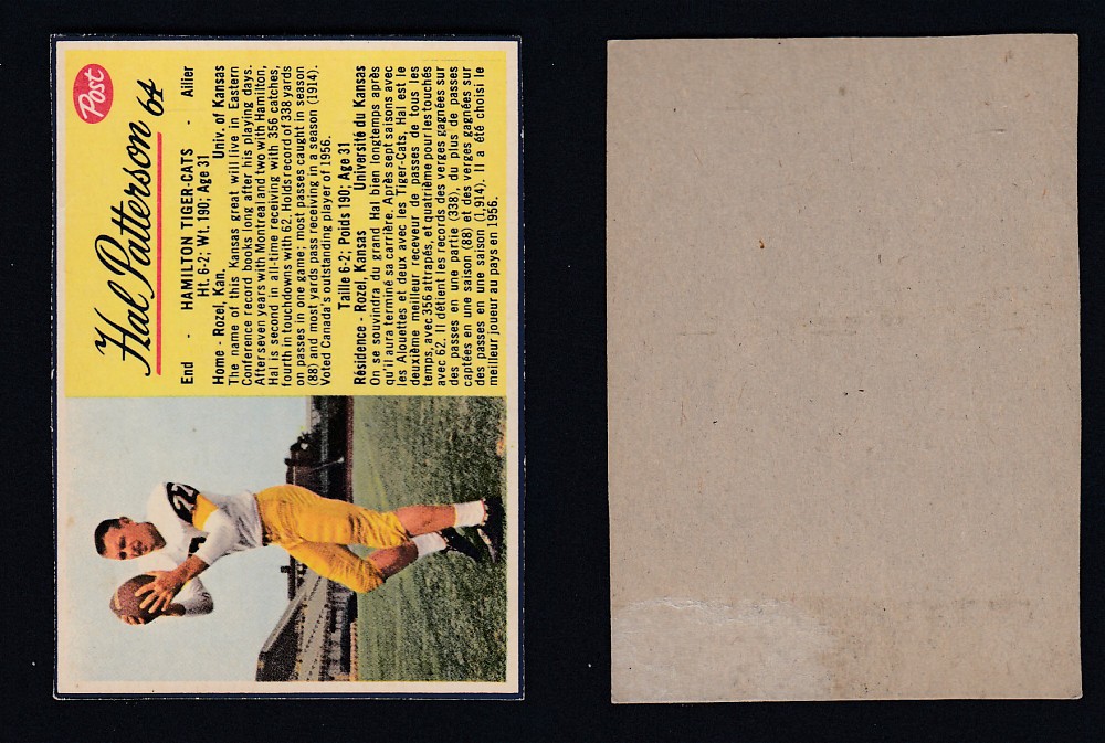 1963 CFL POST FOOTBALL CARD #64 H. PATTERSON photo 1963 CFL POST FOOTBALL CARD #64 H. PATTERSON photo