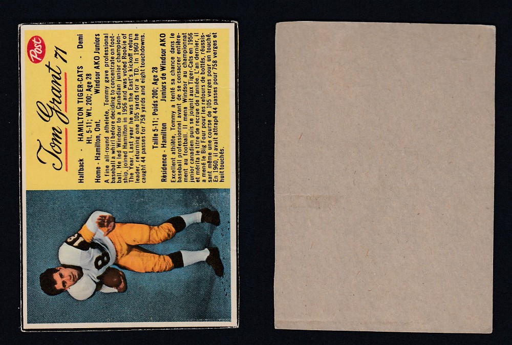 1963 CFL POST FOOTBALL CARD #71 T. GRANT photo 1963 CFL POST FOOTBALL CARD #71 T. GRANT photo