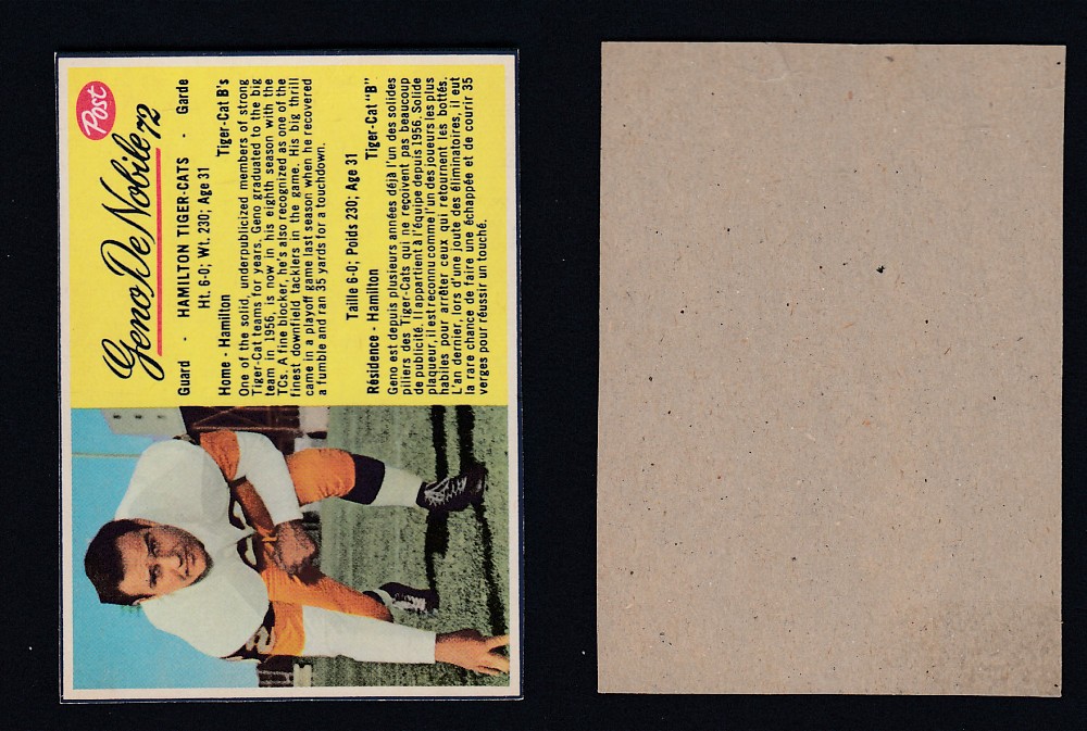 1963 CFL POST FOOTBALL CARD #72 G. DENOBILE photo 1963 CFL POST FOOTBALL CARD #72 G. DENOBILE photo