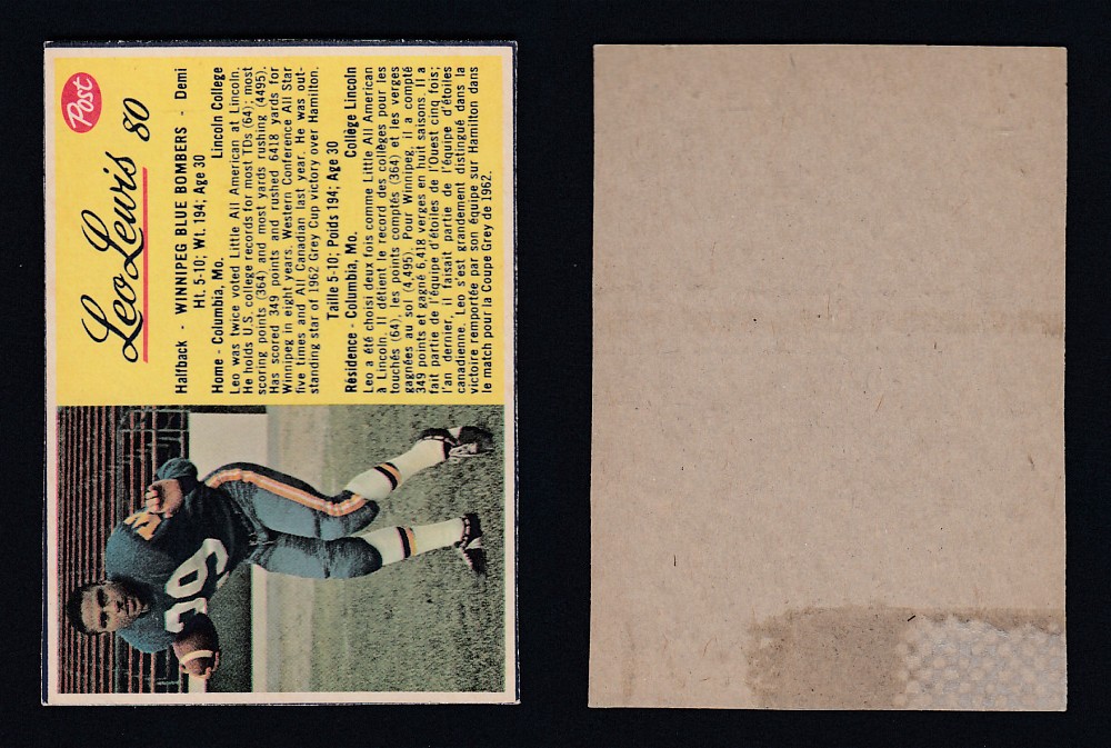1963 CFL POST FOOTBALL CARD #80 L. LEWIS photo 1963 CFL POST FOOTBALL CARD #80 L. LEWIS photo