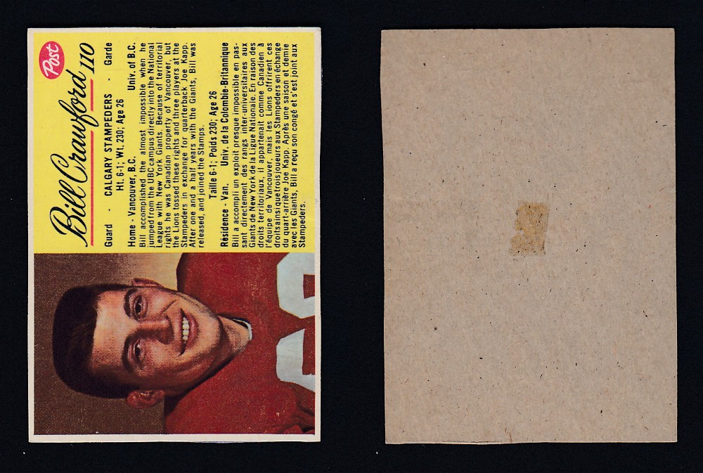 1963 CFL POST FOOTBALL CARD #110 B. CRAWFORD photo 1963 CFL POST FOOTBALL CARD #110 B. CRAWFORD photo