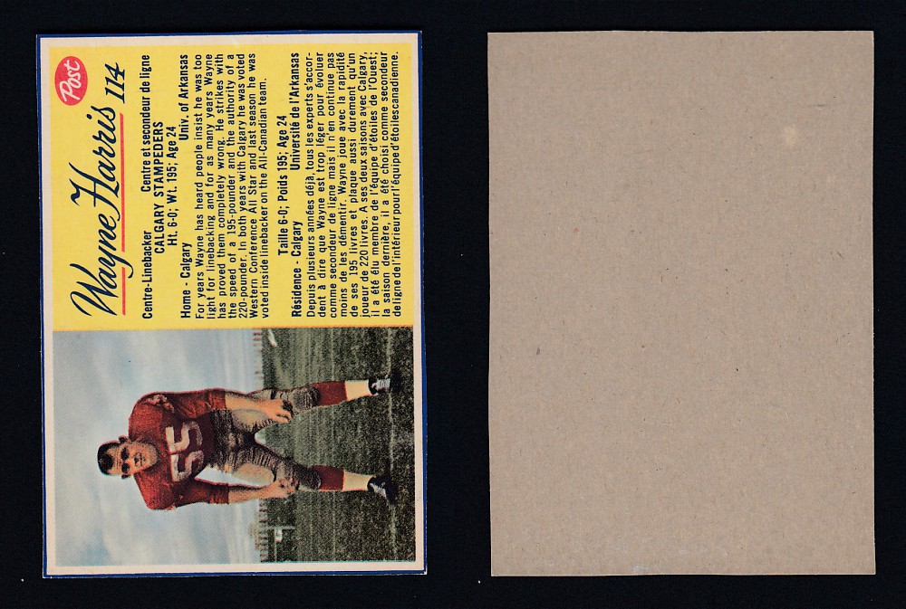 1963 CFL POST FOOTBALL CARD #114 W. HARRIS photo 1963 CFL POST FOOTBALL CARD #114 W. HARRIS photo