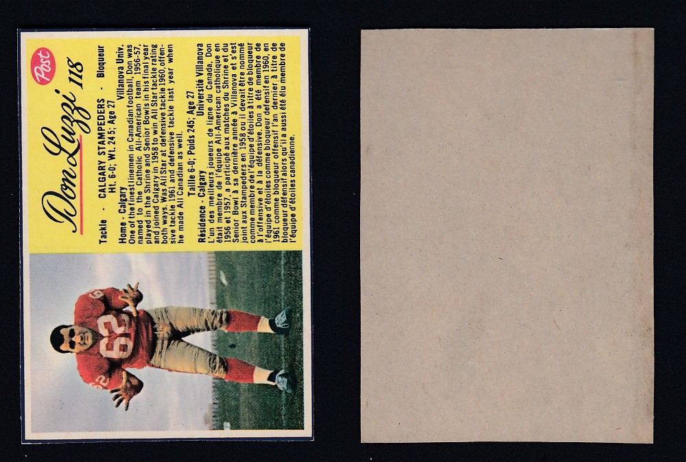 1963 CFL POST FOOTBALL CARD #118 D. LUZZI photo 1963 CFL POST FOOTBALL CARD #118 D. LUZZI photo