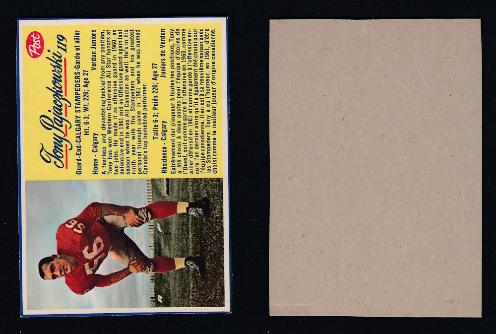1963 CFL POST FOOTBALL CARD #119 T. PAJACZKOWSKI photo 1963 CFL POST FOOTBALL CARD #119 T. PAJACZKOWSKI photo