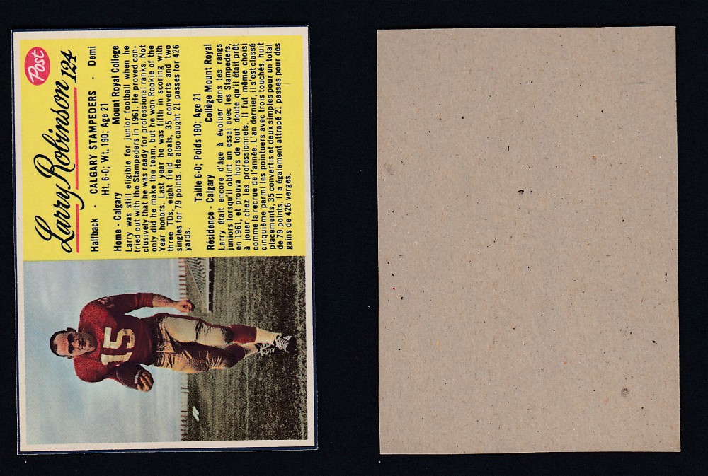 1963 CFL POST FOOTBALL CARD #124 L. ROBINSON photo 1963 CFL POST FOOTBALL CARD #124 L. ROBINSON photo