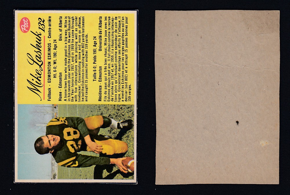 1963 CFL POST FOOTBALL CARD #132 M. LASHUK photo 1963 CFL POST FOOTBALL CARD #132 M. LASHUK photo