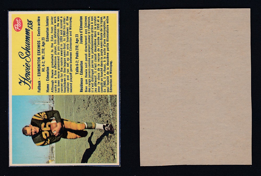 1963 CFL POST FOOTBALL CARD #138 H. SCHUMM photo 1963 CFL POST FOOTBALL CARD #138 H. SCHUMM photo