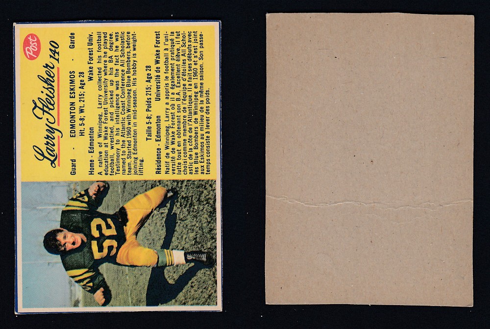 1963 CFL POST FOOTBALL CARD #140 L. FLEISHER photo 1963 CFL POST FOOTBALL CARD #140 L. FLEISHER photo