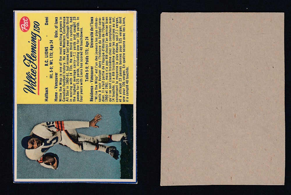 1963 CFL POST FOOTBALL CARD #150 W. FLEMING photo 1963 CFL POST FOOTBALL CARD #150 W. FLEMING photo