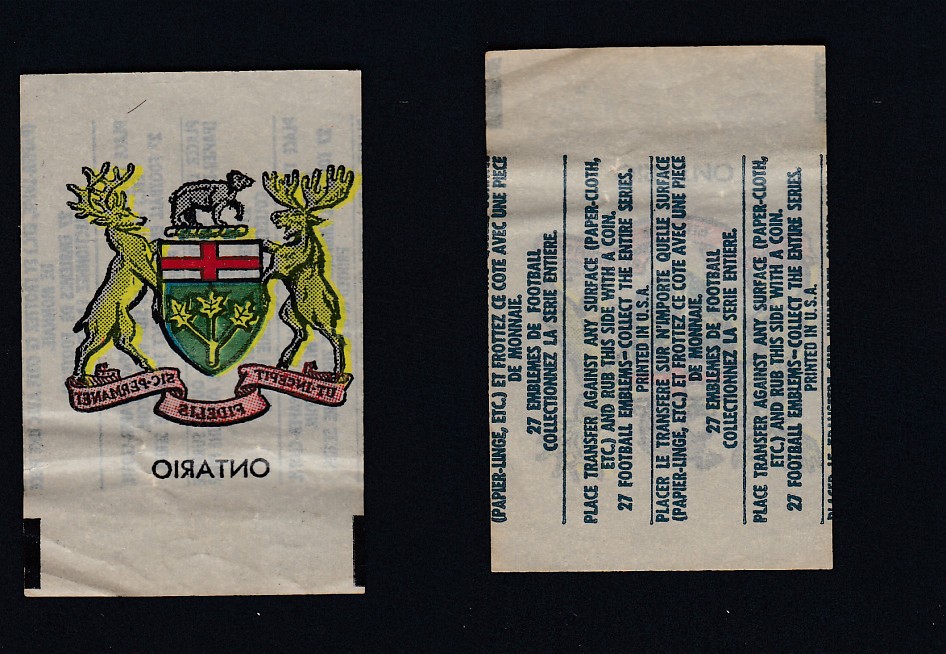 1961 CFL TOPPS FOOTBALL TRANSFER  ONTARIO photo