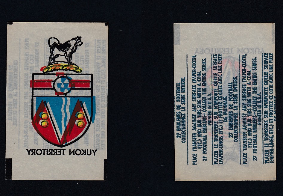 1961 CFL TOPPS FOOTBALL TRANSFER YUKON TERRITORY photo 1961 CFL TOPPS FOOTBALL TRANSFER YUKON TERRITORY photo