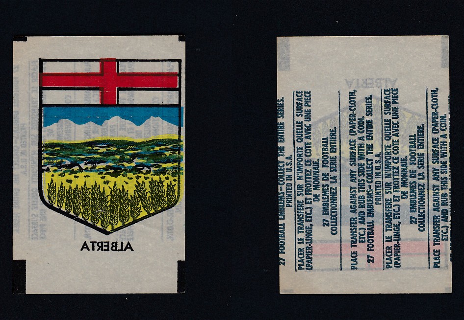 1961 CFL TOPPS FOOTBALL TRANSFER ALBERTA photo 1961 CFL TOPPS FOOTBALL TRANSFER ALBERTA photo