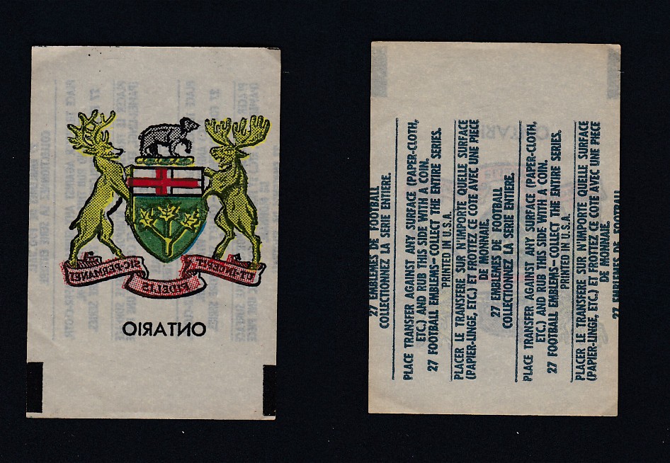 1961 CFL TOPPS FOOTBALL TRANSFER ONTARIO photo 1961 CFL TOPPS FOOTBALL TRANSFER ONTARIO photo