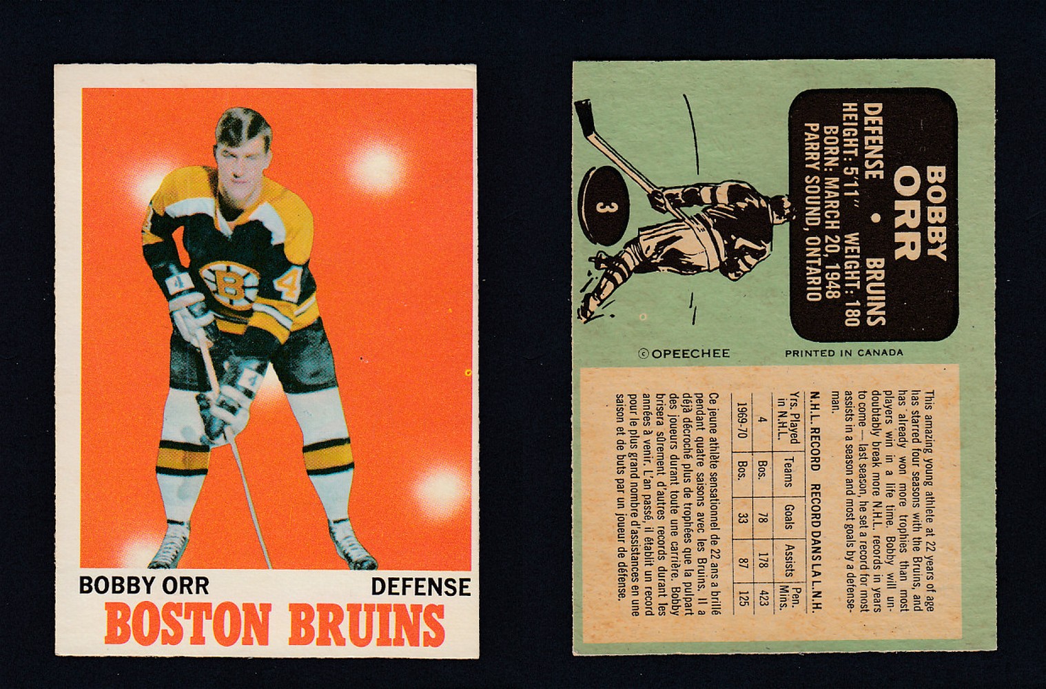 1970-71 O-PEE-CHEE HOCKEY CARD #3 B. ORR photo 1970-71 O-PEE-CHEE HOCKEY CARD #3 B. ORR photo