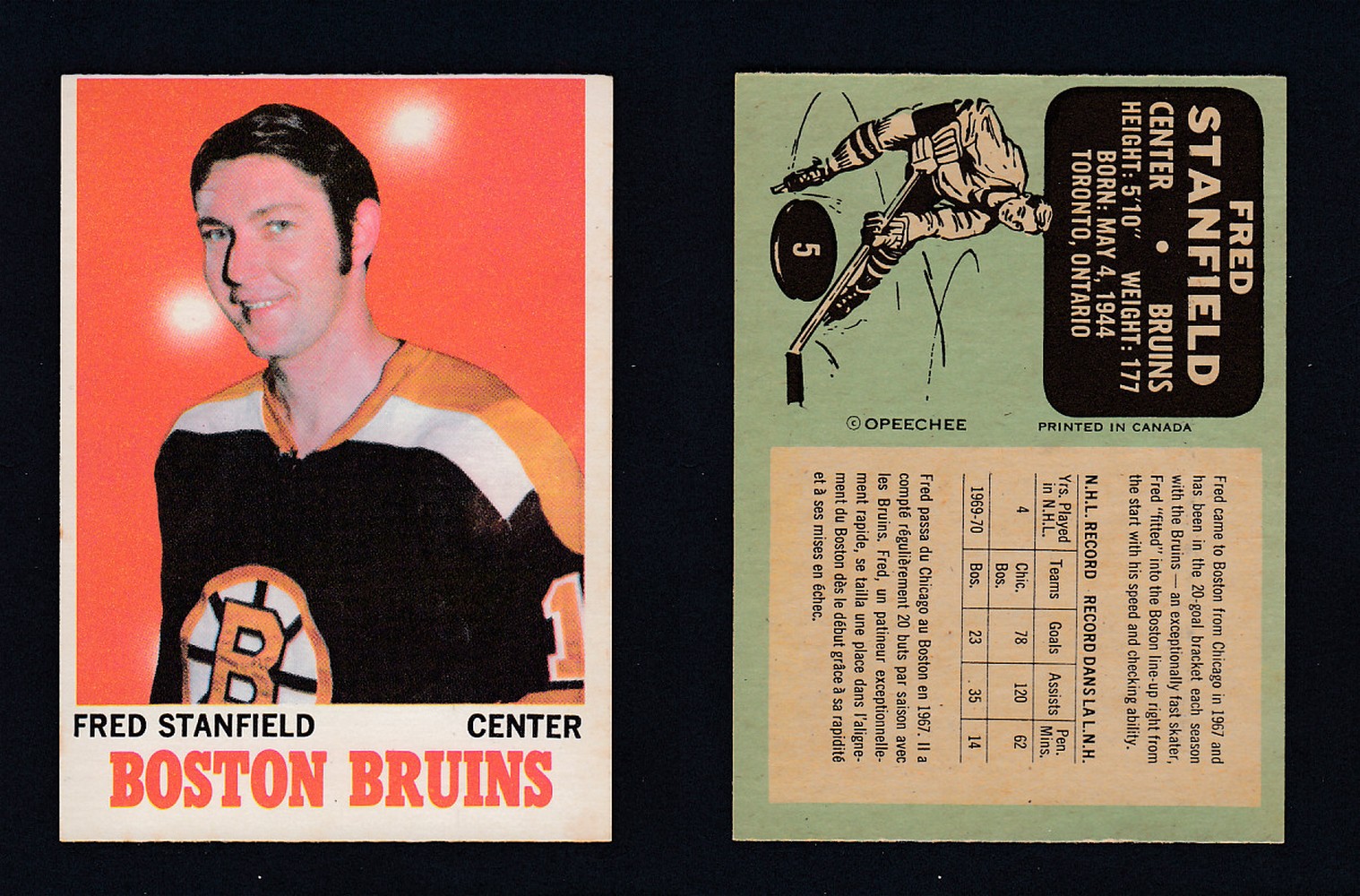 1970-71 O-PEE-CHEE HOCKEY CARD #5 F. STANFIELD photo 1970-71 O-PEE-CHEE HOCKEY CARD #5 F. STANFIELD photo