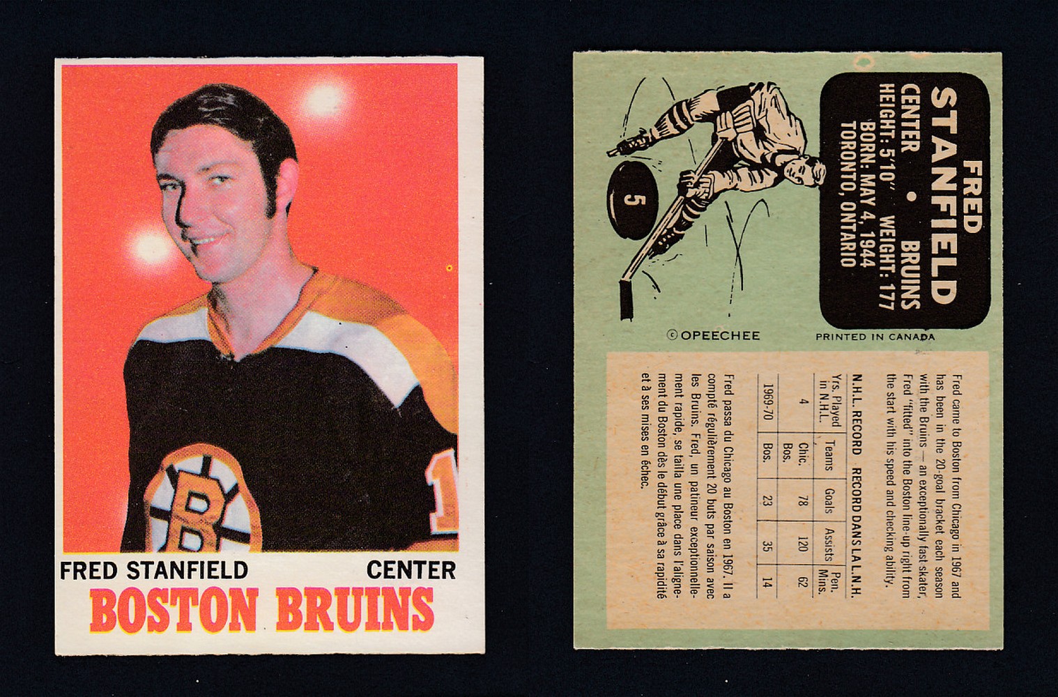 1970-71 O-PEE-CHEE HOCKEY CARD #5 F. STANFIELD photo 1970-71 O-PEE-CHEE HOCKEY CARD #5 F. STANFIELD photo