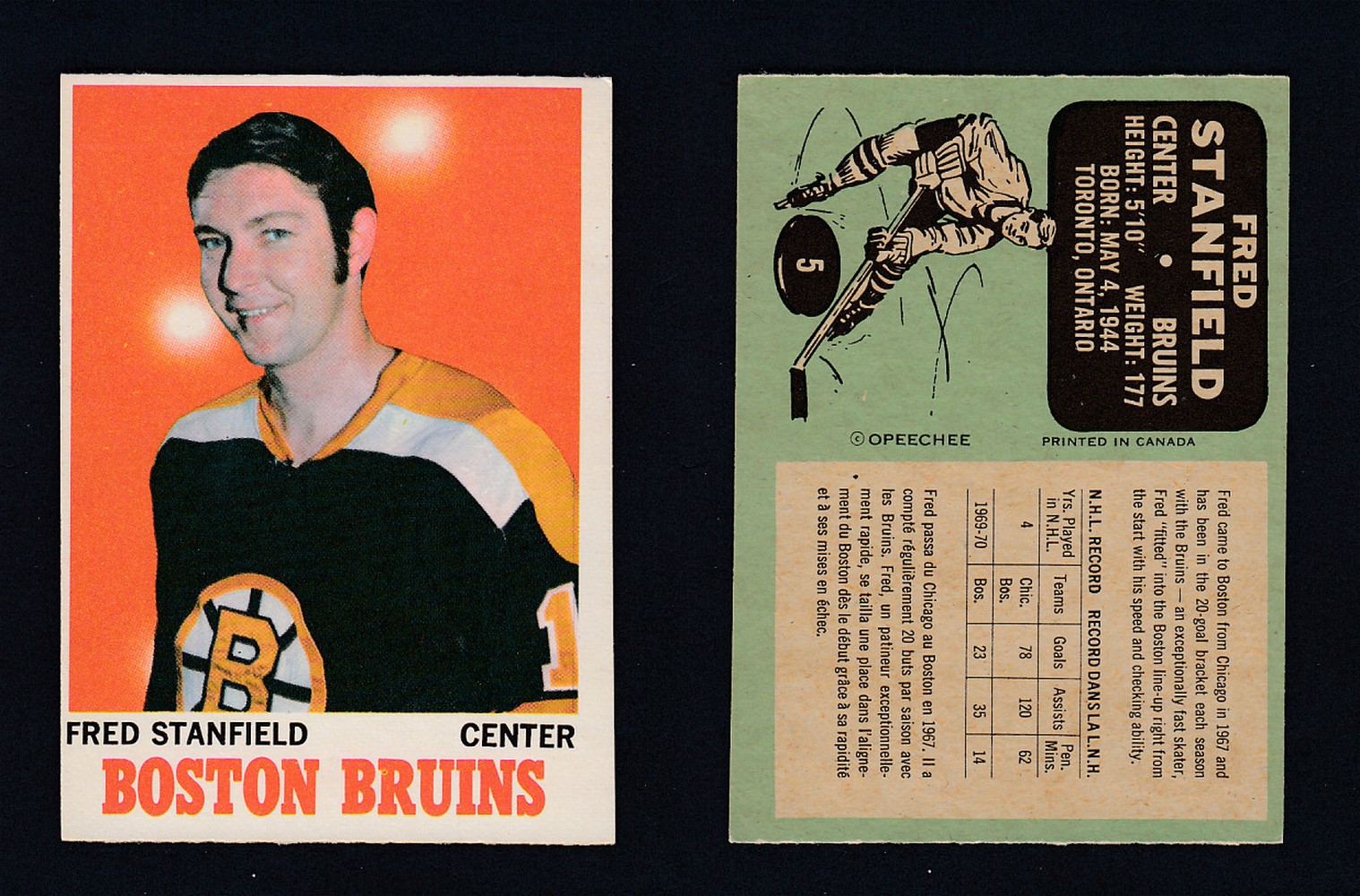 1970-71 O-PEE-CHEE HOCKEY CARD #5 F. STANFIELD photo 1970-71 O-PEE-CHEE HOCKEY CARD #5 F. STANFIELD photo