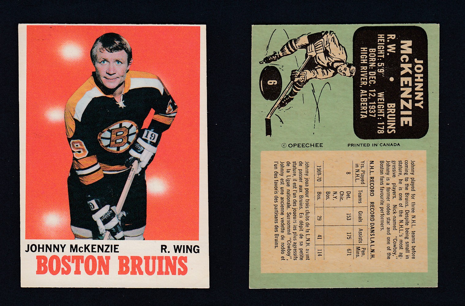 1970-71 O-PEE-CHEE HOCKEY CARD #6 J. MCKENZIE photo 1970-71 O-PEE-CHEE HOCKEY CARD #6 J. MCKENZIE photo