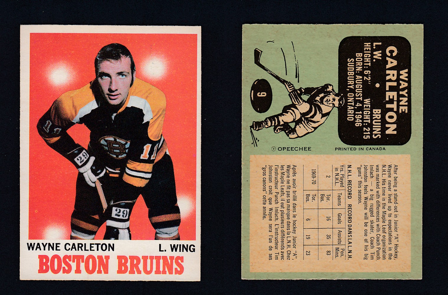 1970-71 O-PEE-CHEE HOCKEY CARD #9 W. CARLETON photo