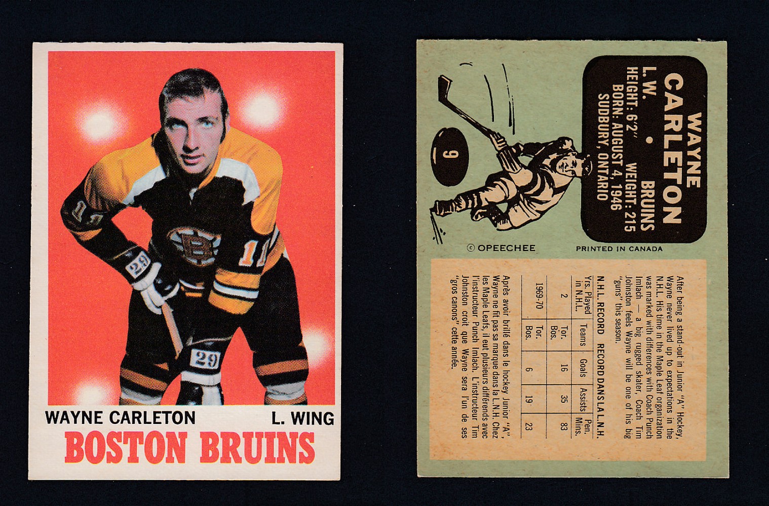 1970-71 O-PEE-CHEE HOCKEY CARD #9 W. CARLETON photo