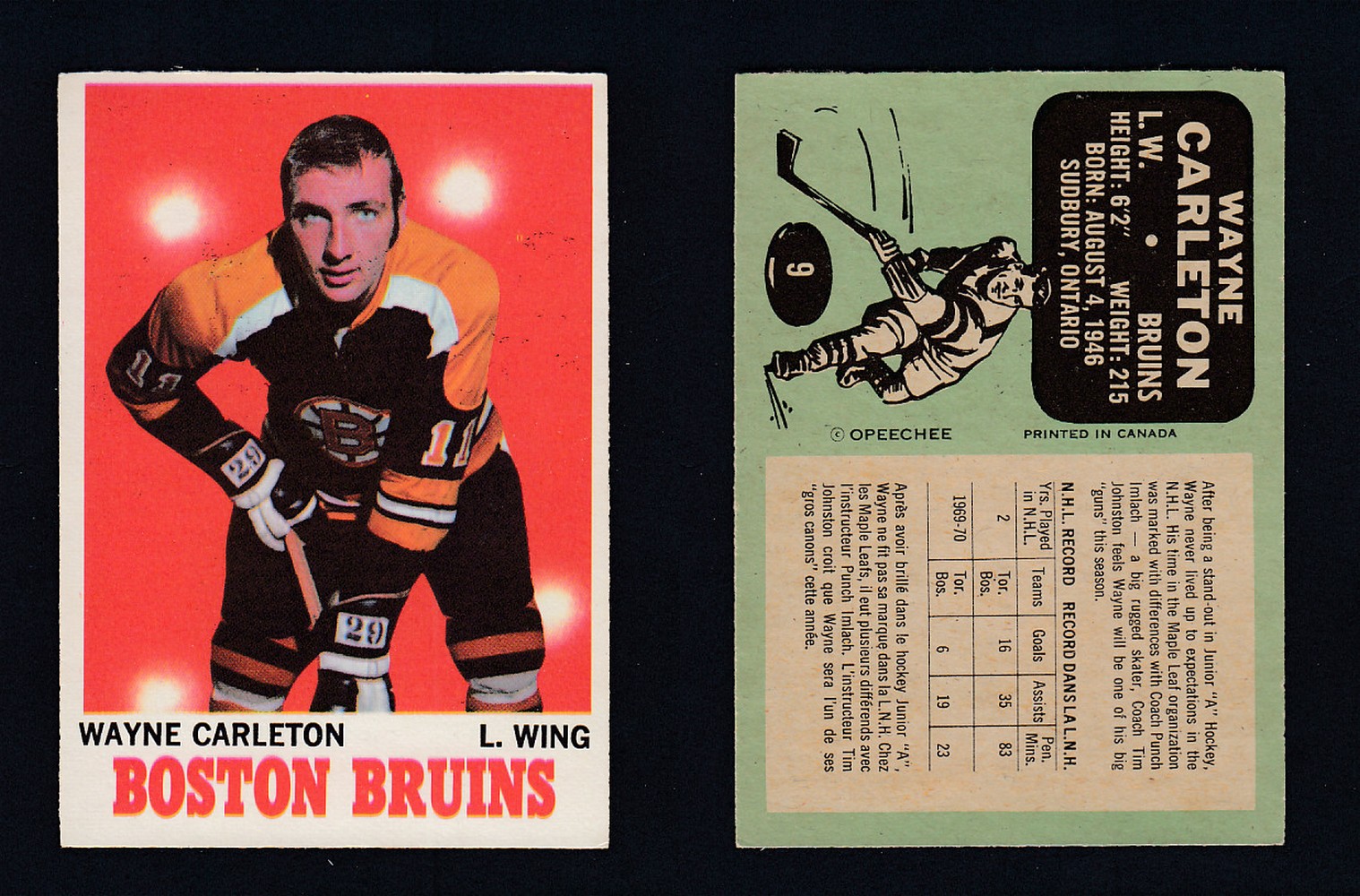 1970-71 O-PEE-CHEE HOCKEY CARD #9 W. CARLETON photo 1970-71 O-PEE-CHEE HOCKEY CARD #9 W. CARLETON photo