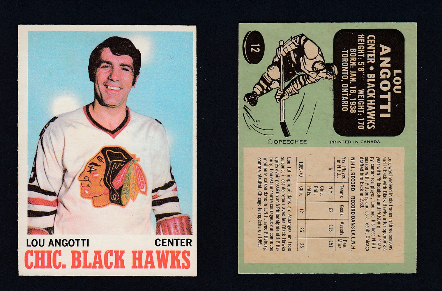 1970-71 O-PEE-CHEE HOCKEY CARD #12 L. ANGOTTI photo 1970-71 O-PEE-CHEE HOCKEY CARD #12 L. ANGOTTI photo
