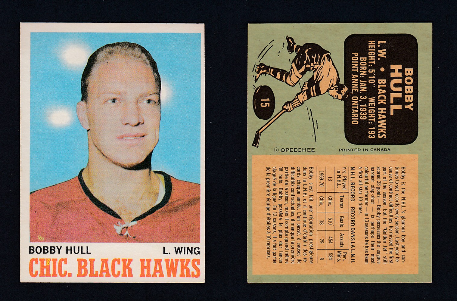 1970-71 O-PEE-CHEE HOCKEY CARD #15. B. HULL photo 1970-71 O-PEE-CHEE HOCKEY CARD #15. B. HULL photo
